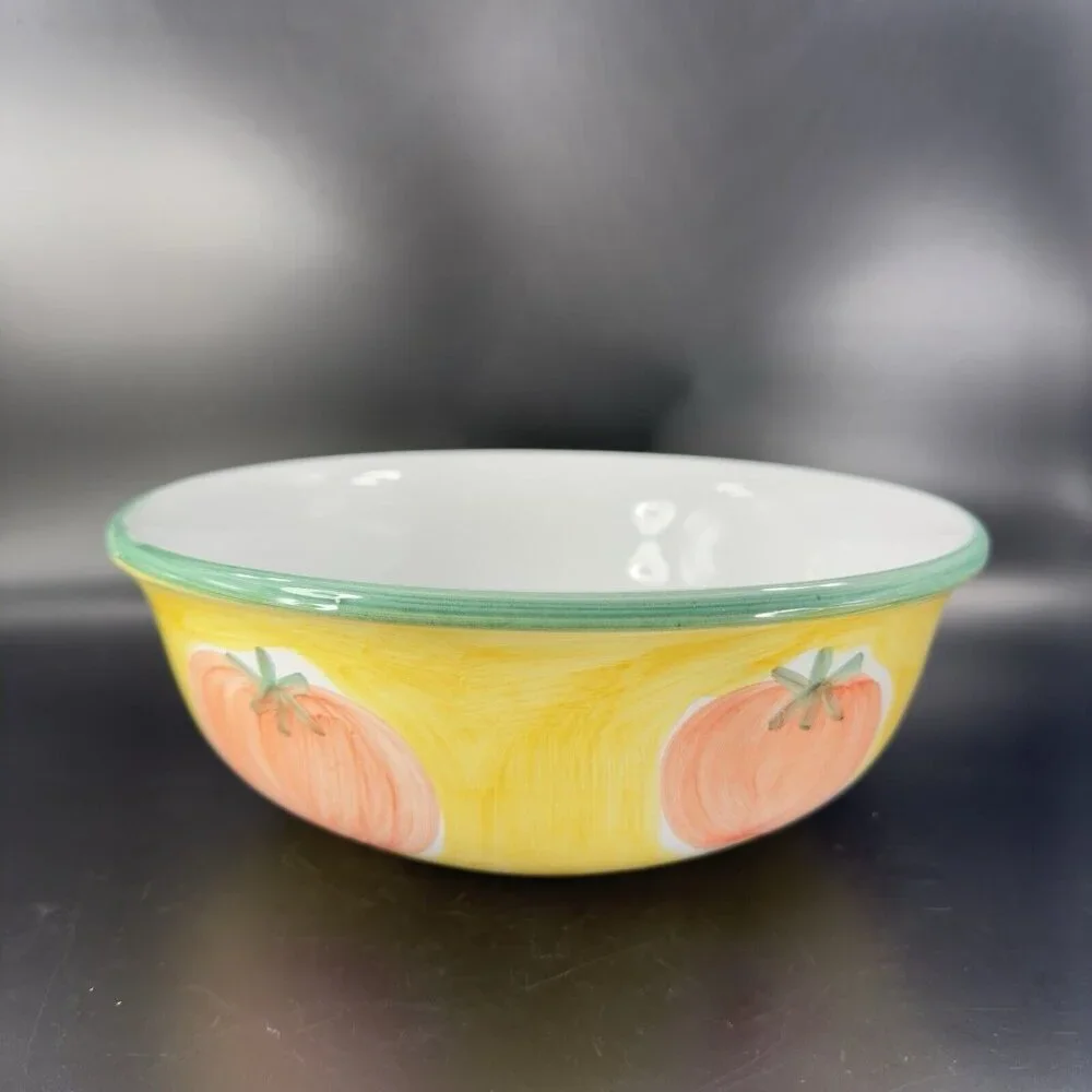 Pottery Barn Sunnyside Dish Bowl Large Tomatoes Check Pattern Ceramic Made Italy